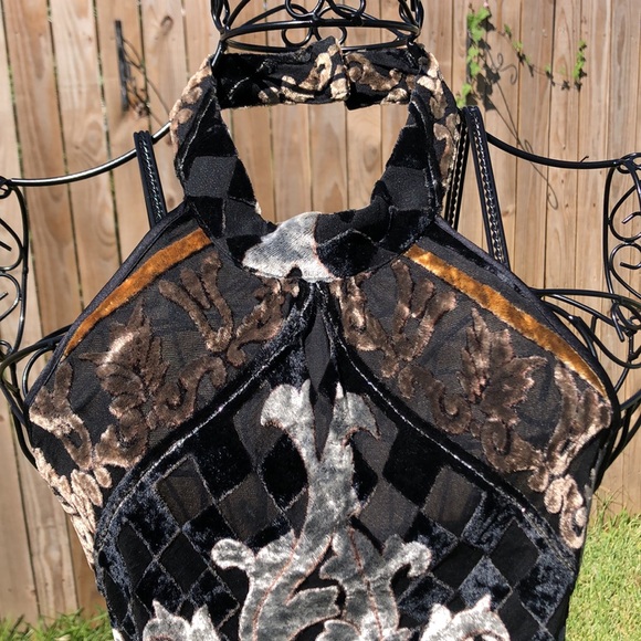 Bracha Velvet Boho Burnout Halter Top and Fringed Maxi Skirt - Picture 3 of 12